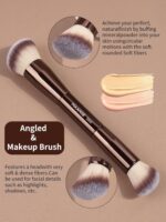 MAANGE 4 PCS Foundation Makeup Brush Set Double-ended Kabuki Contour Brush for Liquid Powder Concealer Cream Cosmetics Blending Blush Face Makeup Tools Kit (Coffee) - Image 5