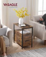 VASAGLE Side Table with Charging Station, Narrow End Table with 2 Drawers, Slim Nightstand and Bedside Table with Storage, for Small Spaces, Rustic Brown + Black - Image 3