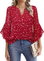 Timeson Women's 3/4 Sleeve Tops Dressy Casual Business Work Blouses Chiffon Shirts - Image 2