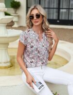Blooming Jelly Women's Dressy Casual Tops Business Work Blouses White Button Down Shirts Cap Sleeve V Neck Tshirt - Image 8