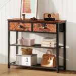 Furologee Console Sofa Table with Storage Shelf for Entry Way, Small 30'' Entryway Table with 2 Fabric Drawers, Industrial Display Shelves for Hallway, Entrance, Foyer, Rustic Brown - Image 3