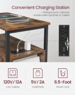VASAGLE Side Table with Charging Station, Narrow End Table with 2 Drawers, Slim Nightstand and Bedside Table with Storage, for Small Spaces, Rustic Brown + Black - Image 5