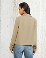 LookbookStore Cropped Trench Coat for Women Double Breasted Long Sleeve Work Office Business Casual Fall Short Jackets - Image 3