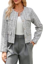 Cropped Tweed Blazer Jackets for Women Elegant Slim Collarless Business Casual Outfits - Image 2