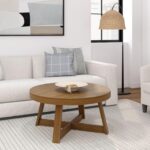 Plank+Beam Classic Round Coffee Table, 36" Farmhouse Coffee Table, Mini Center Tables for Small Spaces, Small Living Space Tea Table, Pecan Wirebrush - Image 2