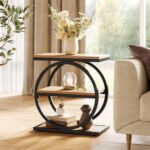LITTLE TREE 3-Tier End Table, Side Table with Storage Shelves, Small Sofa Side Table for Living Room, Wooden Side End Table with Double Round Metal Legs, Slim Nightstand and Bedside Table, Oak - Image 8