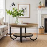 Tribesigns Round Coffee Table, 2-Tier Modern Wood Circle Center Table with Storage Shelf and Metal Frame, 31.5" Farmhouse Accent Cocktail Table for Living Room, Small Space, Brown - Image 5