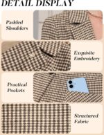 ELLEVEN 2025 Women's Houndstooth Plaid Blazers with Embroidered Collar, Business Casual Work Office Jacket with Pockets - Image 5