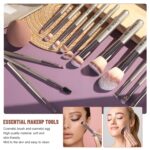 BS-MALL Makeup Brushes Set 14 Pcs with 1 Pcs Makeup Sponge – Essential Foundation Powder Concealers, Eye Shadows, Blush Makeup Brushes with Travel Makeup Case (Champagne) - Image 7