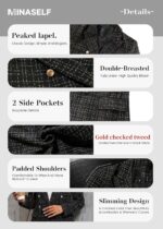 Mina Self 2025 Fall Women's Tweed Plaid Blazer Jacket - Fully Lined Fashion Business Casual Lapel Elegant Coat with Pockets - Image 7