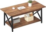 GreenForest Coffee Table with Storage, 39 inch Modern 2-Tier Coffee Tables for Living Room, X-Frame Design Farmhouse Coffee Table Space Saving Living Room Tables, Easy Assembly, Walnut - Image 2