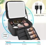 Relavel Travel Makeup Bag With LED Mirror, Cosmetic Train Case with Light up Mirror, Portable Makeup Artist Organizer Bag with Adjustable Dividers, Makeup Brush Holder Storage, Black - Image 5