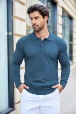 COOFANDY Mens Knit Polo Shirts Casual Long Sleeve Classic Polo Shirts Button Down Golf Shirts - Image 3