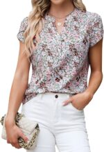 Blooming Jelly Women's Dressy Casual Tops Business Work Blouses White Button Down Shirts Cap Sleeve V Neck Tshirt - Image 2