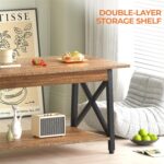 GreenForest Coffee Table with Storage, 39 inch Modern 2-Tier Coffee Tables for Living Room, X-Frame Design Farmhouse Coffee Table Space Saving Living Room Tables, Easy Assembly, Walnut - Image 6