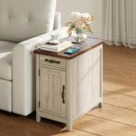 LINSY HOME Farmhouse End Table with Charging Station, Narrow Side Table for Living Room, Sofa Side Table with Drawer and Storage Cabinet, Small Nightstand for Home Office - Image 3