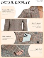 ELLEVEN Women's Lapel Collar Plaid 2 Button Boyfriend Blazer Suit Houndstooth Work Office Blazer Jacket - Image 6