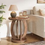 Tribesigns End Table, Round Side Table with Storage, Farmhouse Nightstand Bedside with Round Tabletop, Accent End Table for Living Room Bedroom Small Space, Wooden Accent Furniture (2, Brown) - Image 6
