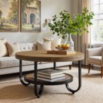 Tribesigns Round Coffee Table, 2-Tier Modern Wood Circle Center Table with Storage Shelf and Metal Frame, 31.5" Farmhouse Accent Cocktail Table for Living Room, Small Space, Brown - Image 2