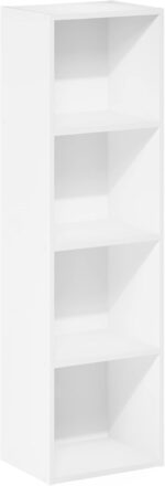 Furinno PASIR Book Shelf, 4-Tier Modern Bookshelf, Open Shelves Bookcase 9" x 12" x 42", for Living Room, Bedroom, Home Office, White - Image 6