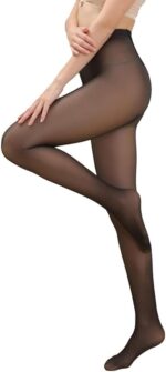 2025 One-Seam More Warmth Women Fleece Lined Tights Fake Translucent High Waist Thermal Pantyhose Sheer Legging - Image 2