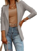 Womens Casual Long Sleeve Blazers Solid Color Knit Blazer Work Office Open Front Blazer Jacket - Image 4