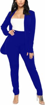 Tcremisa Women's Casual Pants Suit 2 Piece Business Outfits Solid Long Sleeve Blazer and Pencil Pant Sets - Image 2