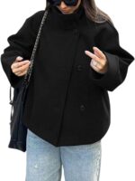 CHARTOU Women Crop Pea Coat Wool Blend Winter Loose Casual Short Jacket Outwear - Image 2