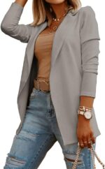 Womens Casual Long Sleeve Blazers Solid Color Knit Blazer Work Office Open Front Blazer Jacket - Image 2
