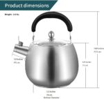 Heavy Duty Tea Kettle Stovetop Whistling Teakettle Teapot,seamless bottom, Stainless Steel 304, Brushed finish (4L) - Image 7