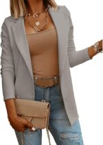 Womens Casual Long Sleeve Blazers Solid Color Knit Blazer Work Office Open Front Blazer Jacket - Image 3