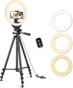 Sensyne 10'' Ring Light with 50'' Extendable Tripod Stand, LED Circle Lights with Phone Holder for Live Stream/Makeup/YouTube Video/TikTok, Compatible with All Phones - Image 2