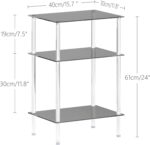 Tempered Glass Side Tables Set of 2 Acrylic End Table with 3 Storage Shelve Transparent Bedside Simplicity Clear 3-Tier Nightstands for Small Spaces Office Bedroom Living Room Study Black ET-008BK3T - Image 4