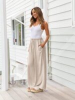 LILLUSORY Women's Linen Summer Palazzo Pants Flowy Wide Leg Beach Pants with Pockets - Image 4