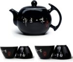 Porcelain Teapot, 10oz Small Tea Pot Xishi Chinese Gongfu Tea Set Ceramic Kettle Black (Teapot) - Image 13