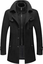 CHARTOU Men's Thermal Single Breasted Wool Blend Coat Business Peacoat with Detachable Zipper - Image 2