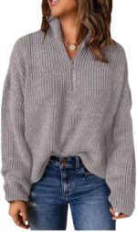 Dokotoo Womens Sweaters Long Sleeve 1/4 Zip Pullover Polo V Neck Dressy Casual Tops - Image 2