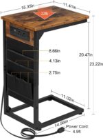 AMHANCIBLE C Shaped End Table with Charging Station, TV Tray Set of 2, Couch Tables with Storage Bag, Slide Under Sofa Side Table with USB Ports and Outlets for Living Room, Rustic Brown HET04CBR - Image 4