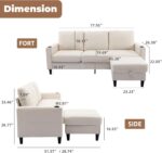 Convertible Sectional Couches for Living Room, L-Shaped Couch 3 Seats Sofas with Storage Chaise & 2 Cup Holders, Small Sofa for Apartment, Compact Spaces, Beige - Image 3