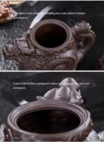 Authentic Yixing Teapot Dragon and Phoenix Tea Pot Big Capacity Purple Clay Tea Set Kettle Kung Fu Teapot (Black) - Image 3