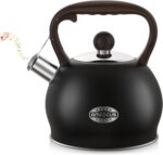 Tea Kettle Whistling Teapot for Stovetop : 2.64 Quart Food Grade Stainless Steel Tea Pot with Ergonomic Handle, Loud Whistle Camping Kettle for Tea, Coffee, Milk - Black - Image 2