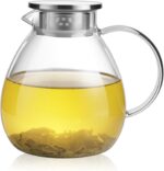 68OZ/2000ML One Touch Glass Teapot with Stainless Steel Filter Lid, Stovetop & Microwave Safe Tea Maker Water Kettle, Strainer & Cover 2 in 1 Loose Leaf Tea Steeper Pot Coffee Carafe - Image 2