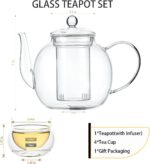 Glass Teapot Set with 4 Teacups, 1500 ml/50 oz Tea Pot with Infusers for Loose Tea and Flower Tea, Stovetop and Microwave Safe Borosilicate Glass Tea Kettle, Tea Gift Sets for Tea Lovers - Image 5