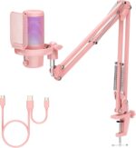 FEELWORLD VM1 Pink Gaming PC USB Microphone Condenser Mic with Noise Cancellation Mute RGB Light, Computer Accessories Gifts for Gamer YouTube Twitch Podcast Streaming Recording Online Chat PS4 PS5 - Image 2