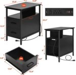 Livofloral Black Side Tables, End Table with Charging Station, Narrow End Table with 2 Wooden Drawers, USB Ports and Power Outlets, Slim Nightstand and Bedside Table, End Tables Living Room, Bedroom - Image 4