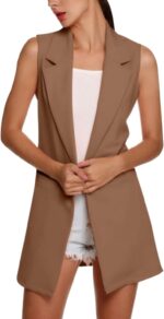 SCUSTY Women's Sleeveless Cardigan Vest Casual Long Open Front Office Blazer Jacket - Image 2