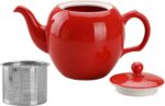 Antique Ceramic Teapot Coffee Pot with Infuser, 400ml (1-2 cups) Small Porcelain Tea Pots for Loose Leaf Tea, with Removable Stainless Steel Strainer and Lid for Gift (Red) - Image 2