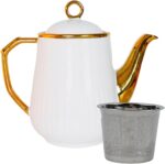37OZ Contemporary Style Ceramic Gold Teapot with Stainless Steel Tea Strainer for Loose Brewing. A gift for tea lovers. (gold, large) - Image 2