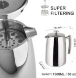 Secura French Press Coffee Maker, 50-Ounce, 304 Stainless Steel Insulated Coffee Press with Extra Screen - Image 3