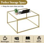 Glass Coffee Table, Small Square Coffee Table for Living Room,Simple Modern Center Tables for Small Spaces, Gold Living Room Tea Tables Easy Assembly,26 * 26in（Gold & Clear Glass） - Image 5